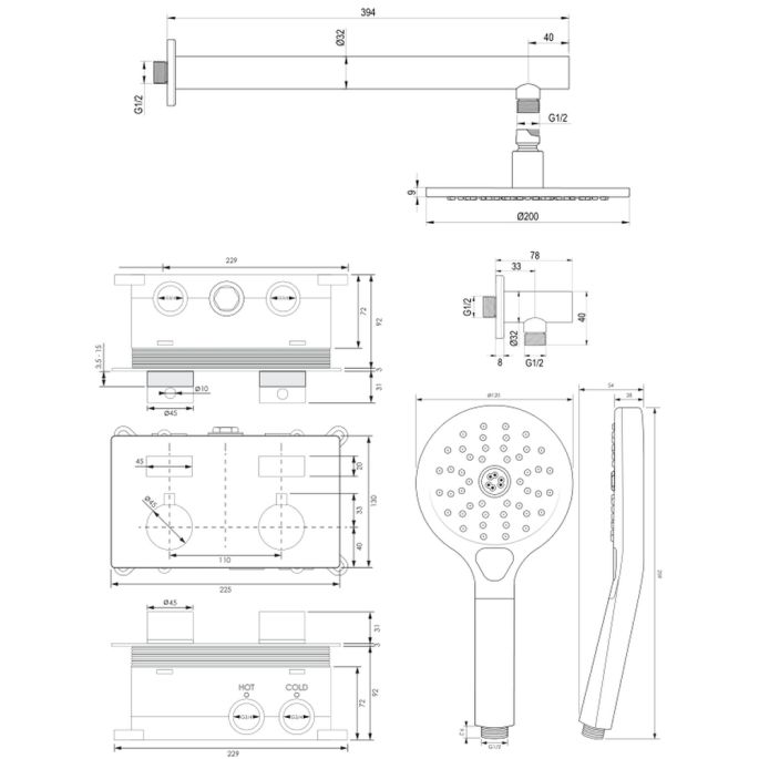 Brauer Edition 5-CE-166 thermostatische inbouw regendouche met drukknoppen SET 55 chroom