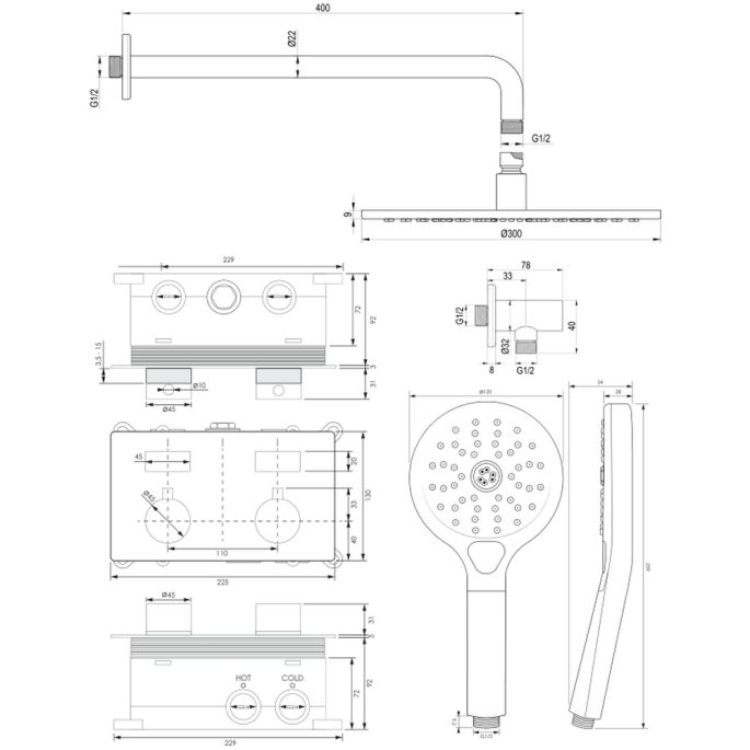 Brauer Edition 5-CE-169 thermostatische inbouw regendouche met drukknoppen SET 58 chroom