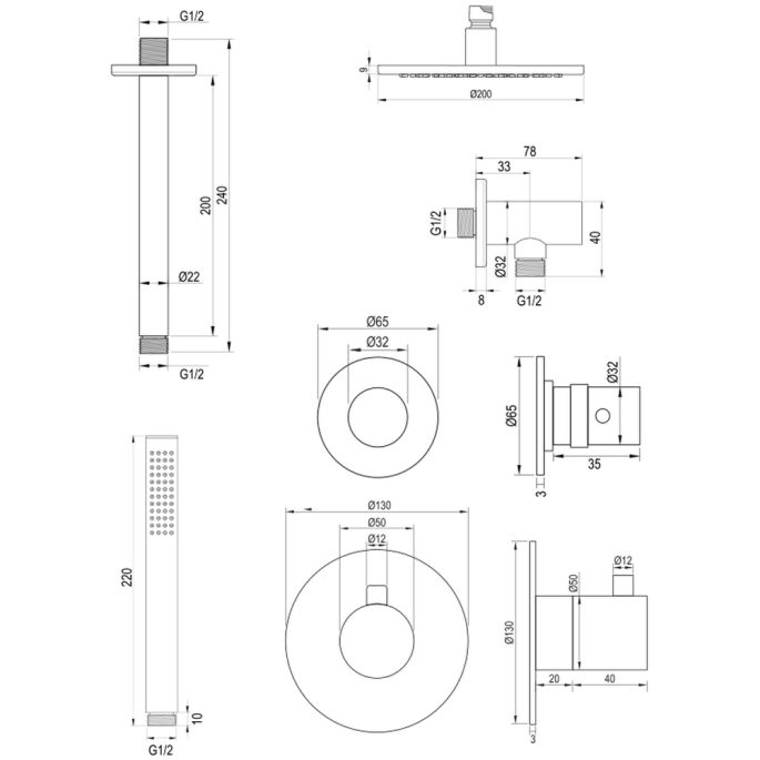 Brauer Edition 5-GG-025 thermostatische inbouw regendouche SET 05 goud geborsteld PVD