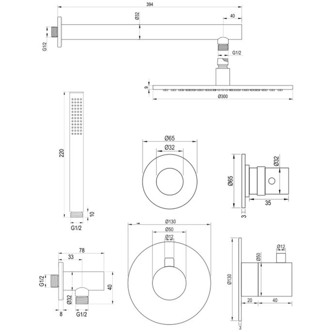 Brauer Edition 5-GG-026 thermostatische inbouw regendouche SET 02 goud geborsteld PVD