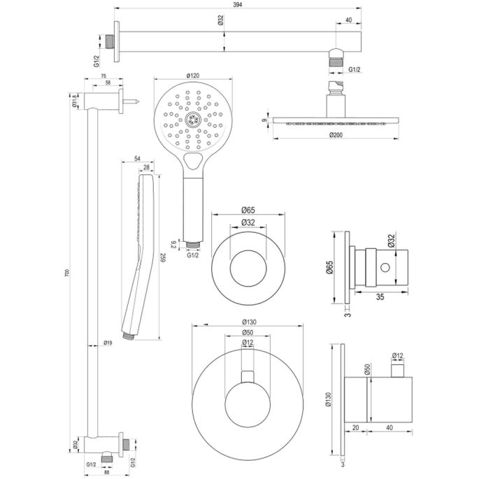 Brauer Edition 5-GG-036 thermostatische inbouw regendouche SET 19 goud geborsteld PVD