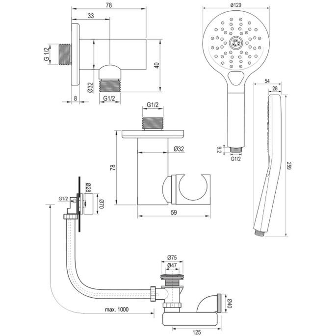 Brauer Edition 5-GG-047 thermostatische inbouw badkraan SET 02 goud geborsteld PVD