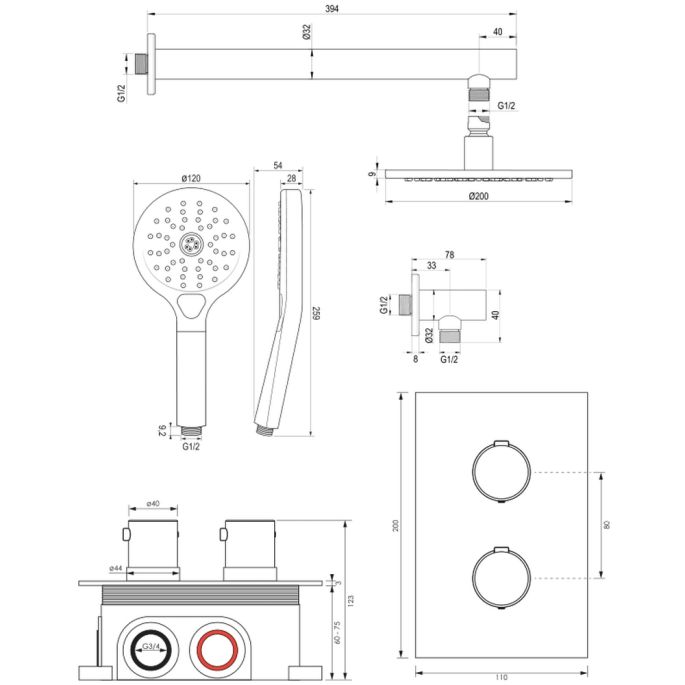 Brauer Edition 5-GG-058 thermostatische inbouw regendouche 3-weg omstelling SET 31 goud geborsteld PVD