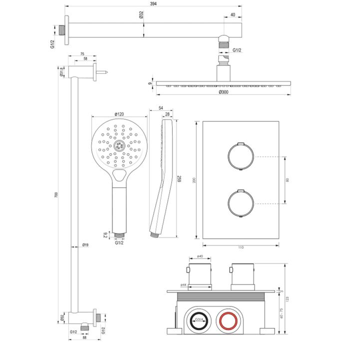 Brauer Edition 5-GG-071 thermostatische inbouw regendouche 3-weg omstelling SET 44 goud geborsteld PVD