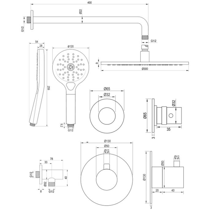 Brauer Edition 5-GG-077 thermostatische inbouw regendouche SET 10 goud geborsteld PVD