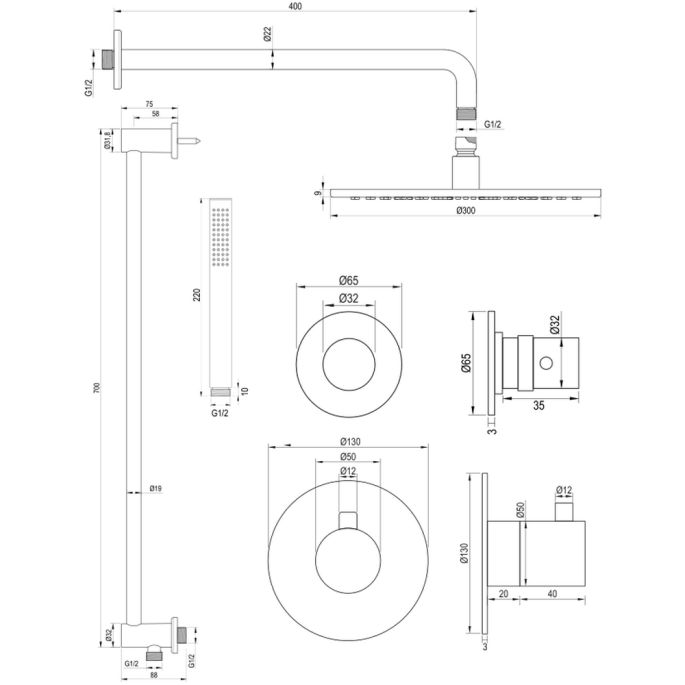 Brauer Edition 5-GG-079 thermostatische inbouw regendouche SET 16 goud geborsteld PVD