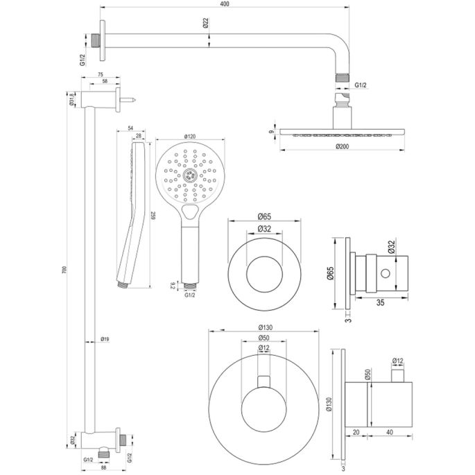 Brauer Edition 5-GG-080 thermostatische inbouw regendouche SET 21 goud geborsteld PVD