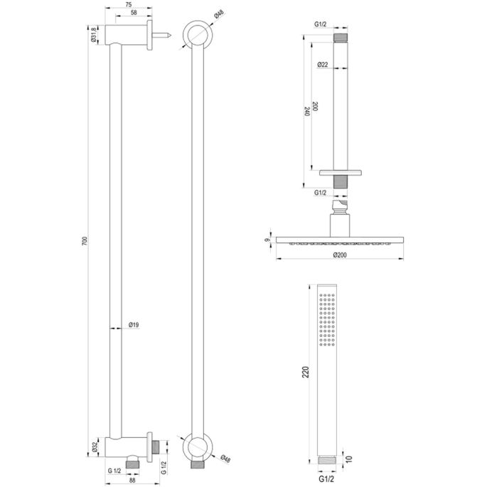 Brauer Edition 5-GG-176 thermostatische inbouw regendouche met drukknoppen SET 65 goud geborsteld PVD