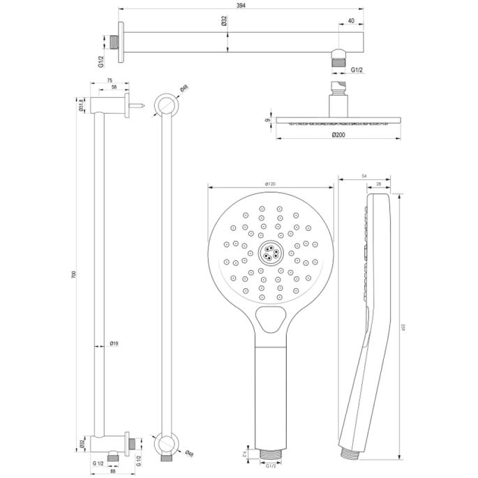 Brauer Edition 5-GG-178 thermostatische inbouw regendouche met drukknoppen SET 67 goud geborsteld PVD