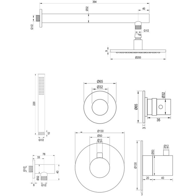 Brauer Edition 5-GK-024 thermostatische inbouw regendouche SET 01 koper geborsteld PVD