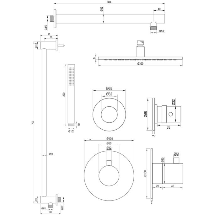 Brauer Edition 5-GK-034 thermostatische inbouw regendouche SET 14 koper geborsteld PVD