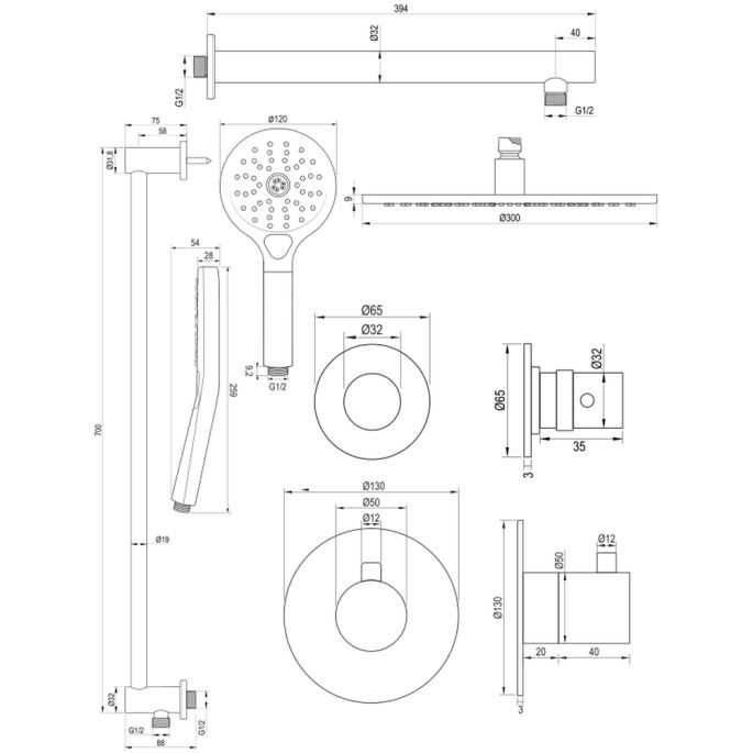 Brauer Edition 5-GK-038 thermostatische inbouw regendouche SET 20 koper geborsteld PVD