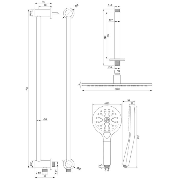 Brauer Edition 5-GK-039 thermostatische inbouw regendouche SET 24 koper geborsteld PVD