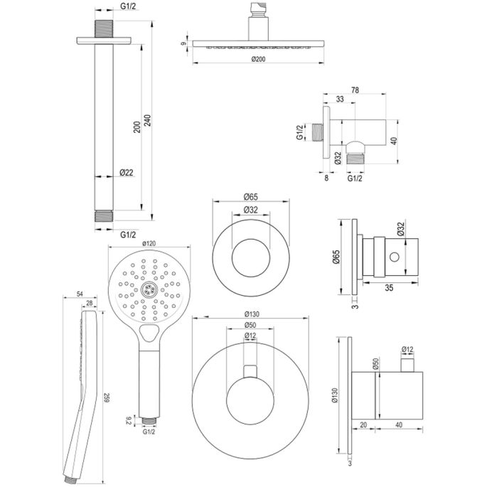 Brauer Edition 5-GM-029 thermostatische inbouw regendouche SET 11 gunmetal geborsteld PVD
