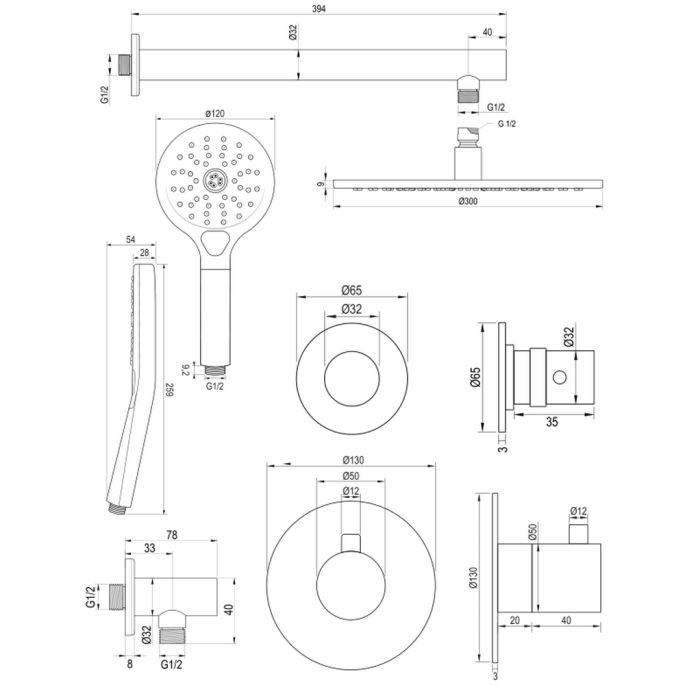 Brauer Edition 5-NG-030 thermostatische inbouw regendouche SET 08 RVS geborsteld PVD