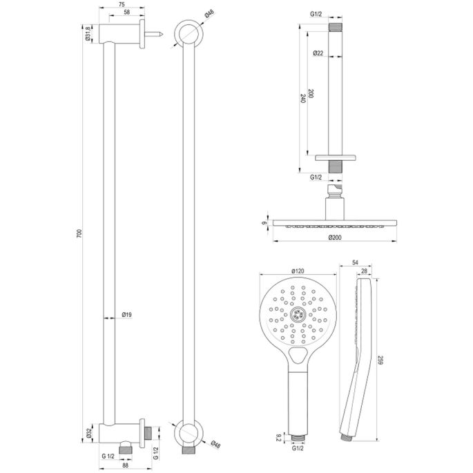 Brauer Edition 5-NG-037 thermostatische inbouw regendouche SET 23 RVS geborsteld PVD
