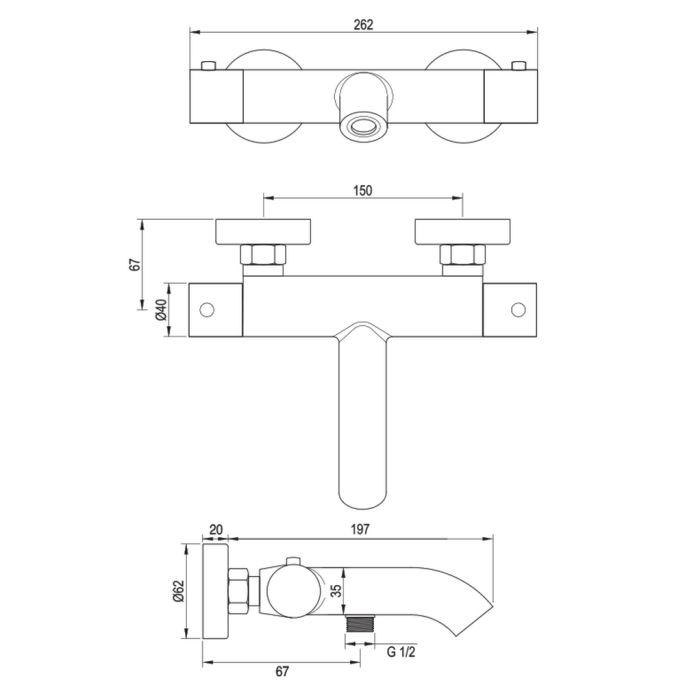 Brauer Edition 5-NG-041-2 opbouw baddouche thermostaatkraan SET 02 RVS geborsteld PVD