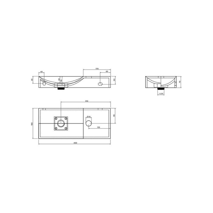 Clou Vale CL030216201R fontein 45x19cm met kraangat rechts mat wit keramiek