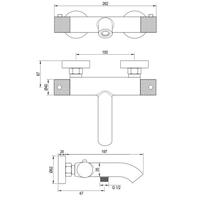 Brauer Carving 5-CE-085-1 opbouw baddouche thermostaatkraan SET 01 chroom