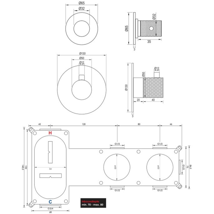 Brauer Carving 5-CE-094 thermostatische inbouw badkraan SET 02 chroom