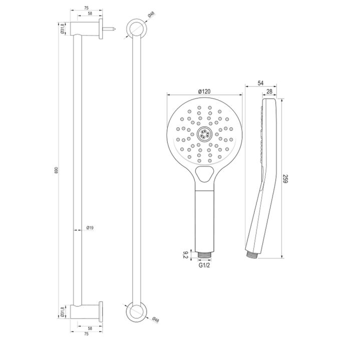 Brauer Carving 5-NG-086-2 opbouw douche thermostaatkraan SET 02 RVS geborsteld PVD