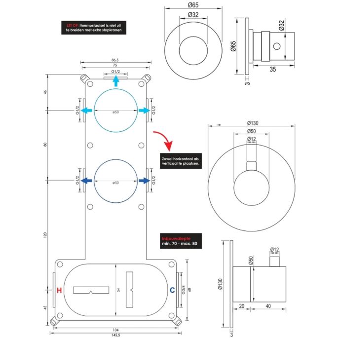 Brauer Edition 5-GK-035 thermostatische inbouw regendouche SET 18 koper geborsteld PVD