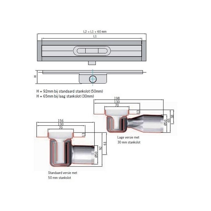 ACO ShowerDrain C 408718 douchegoot met vloerflens 98,5cm zijuitloop