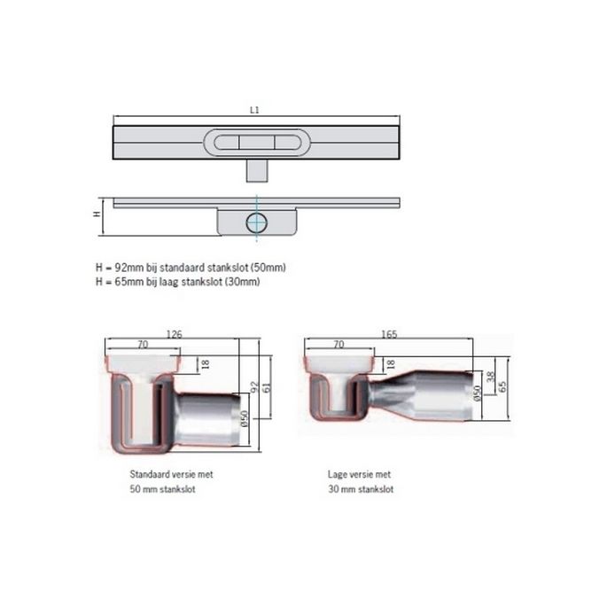 ACO ShowerDrain C 408745 douchegoot 88,5cm zijuitloop