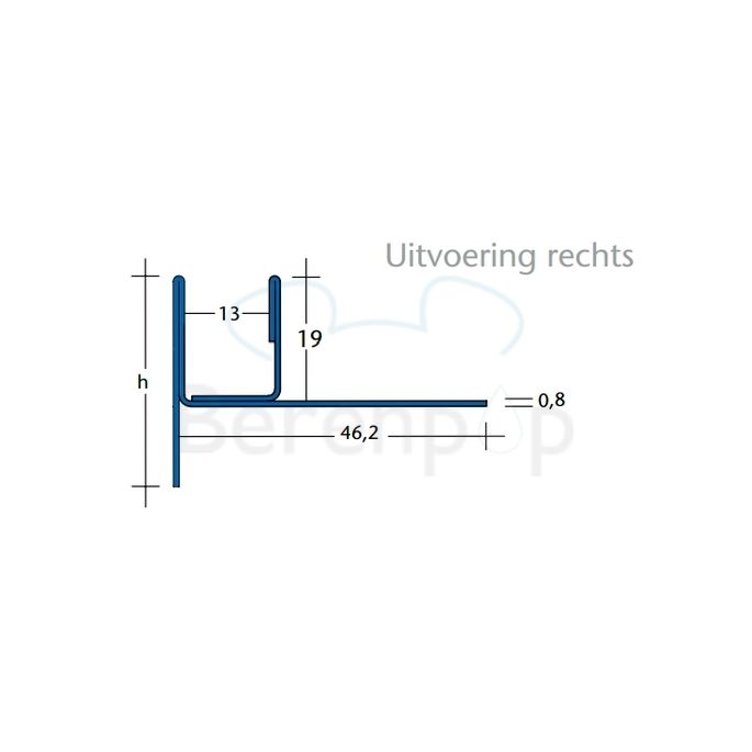 Blanke Aqua Keil Glas 1932856120R glas afsluitprofiel 1200x37mm rechts mat zwart