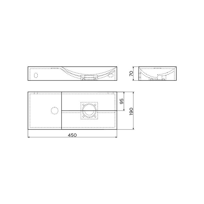 Clou Vale CL0302162L fontein 45x19cm zonder kraangat links mat wit keramiek