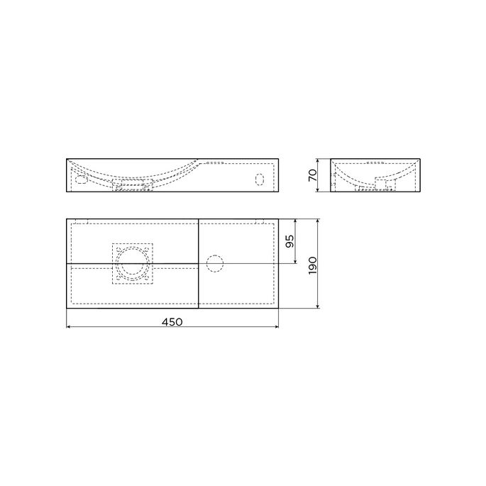 Clou Vale CL0302162R fontein 45x19cm zonder kraangat rechts mat wit keramiek