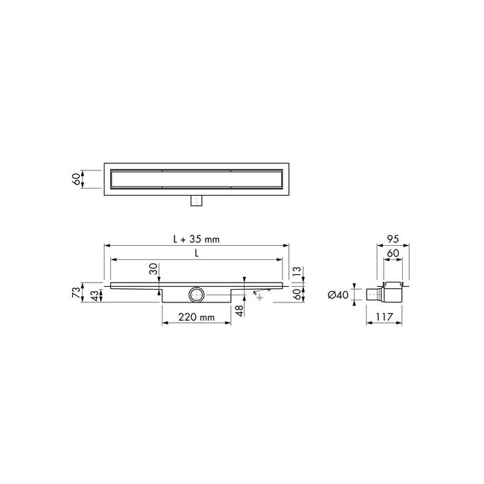 Easy Drain Compact 30 Flens EDCOMPR100030 douchegoot met RVS flens 100cm zijuitloop
