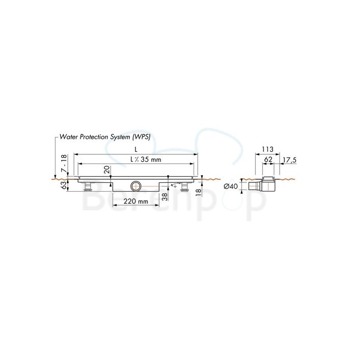 Easy Drain Compact 30 TAF EDCOMTAF200030 douchegoot 200cm zijuitloop