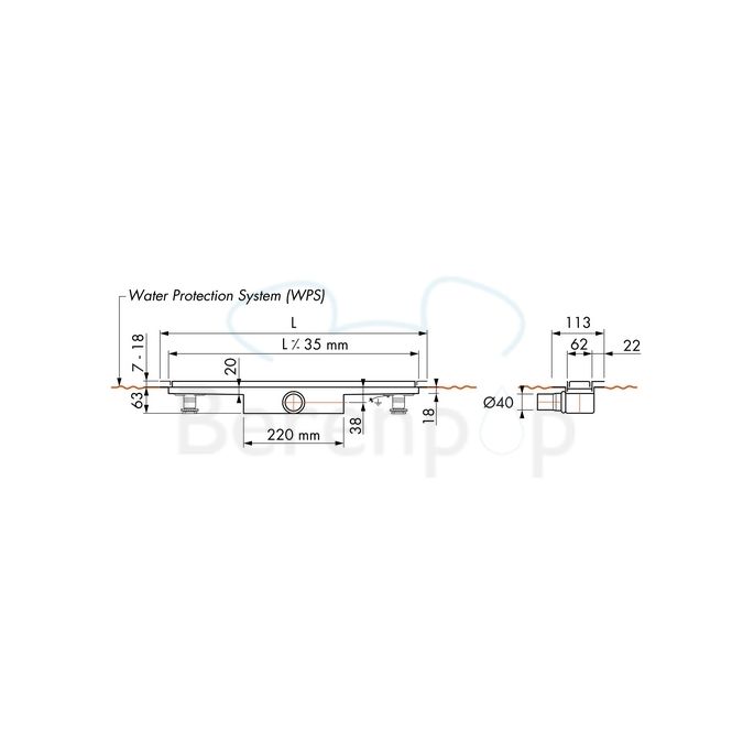 Easy Drain Compact 30 TAF Wall EDCOMTAFW130030 douchegoot 130cm zijuitloop