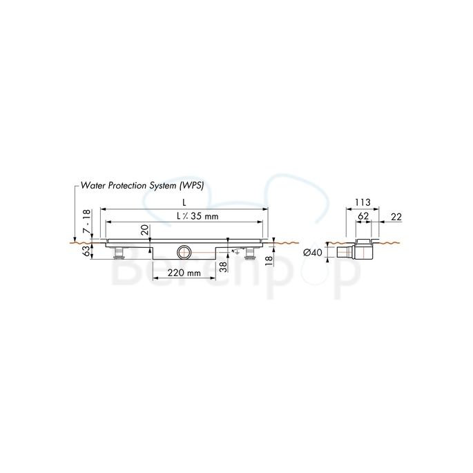 Easy Drain Compact 30 TAF Wall EDCOMTAFW190030 douchegoot 190cm zijuitloop