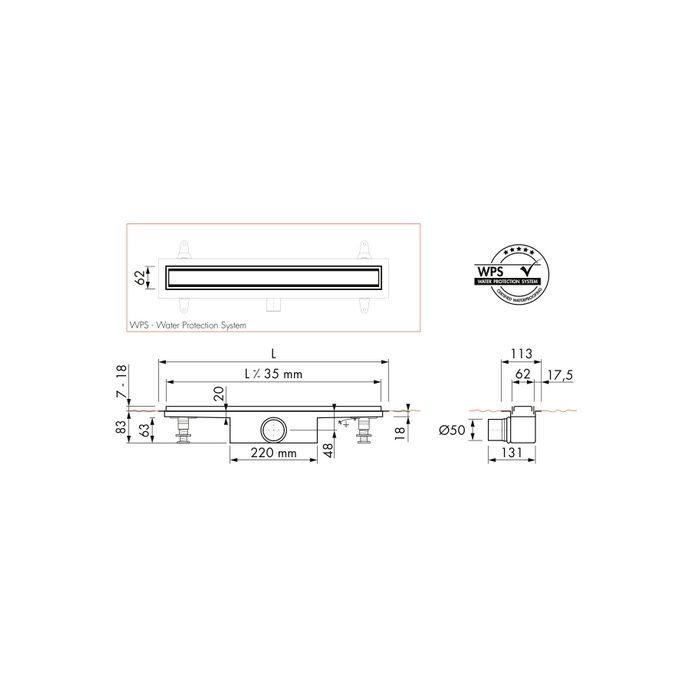 Easy Drain Compact 50 TAF Black EDM1TAFZM70050B douchegoot 70cm zijuitloop