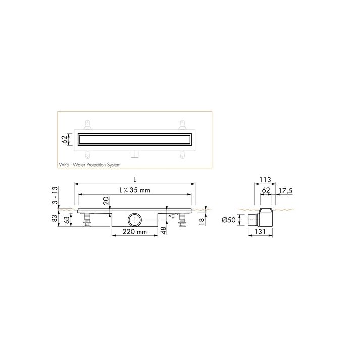 Easy Drain Compact 50 TAF Low EDM1TAFLT80050 douchegoot 80cm zijuitloop