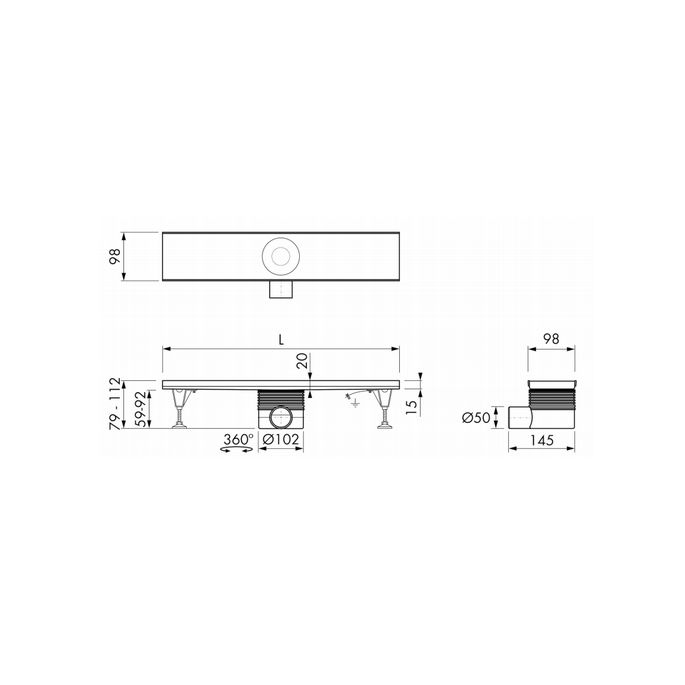 Easy Drain Multi EDMI900 douchegoot 90cm zijuitloop + EDF900 Fixt-1 rooster 90 cm RVS (OUTLET)