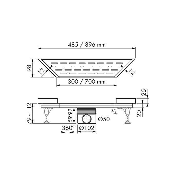 Easy Drain Multi Trapezium 300 EDMTRAP300 douchegoot 485x300x98mm zijuitloop