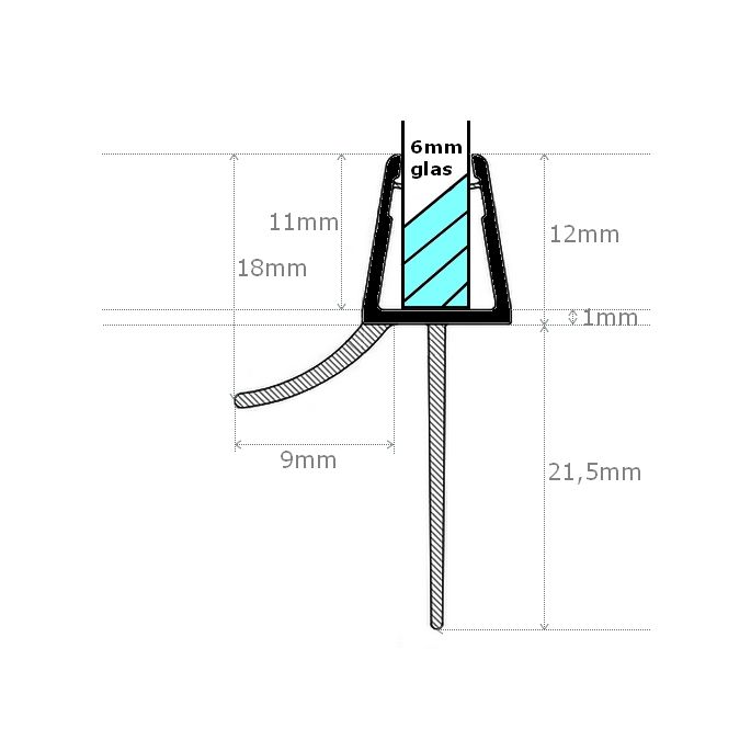 Exa-Lent Universal DS641006 mat zwart doucheprofiel 1 flap 1 flapje 100cm - 6mm