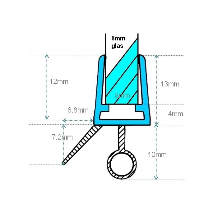 Exa-Lent Universal monsterstukje doucherubber type DS13 - 2cm lengte en geschikt voor glasdikte 8mm - 1 flapje 1 rondje