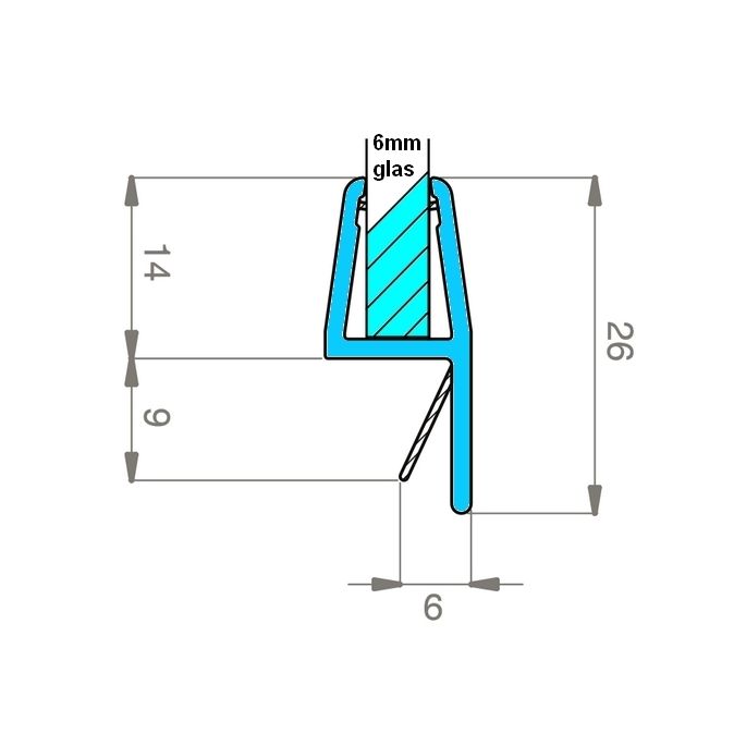 Exa-Lent Universal monsterstukje doucherubber type DS45 - 2cm lengte en geschikt voor glasdikte 6mm - aanslagprofiel 1 flapje