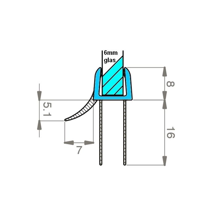 Exa-Lent Universal monsterstukje doucherubber type DS47 - 2cm lengte en geschikt voor glasdikte 6mm - 3 flapjes