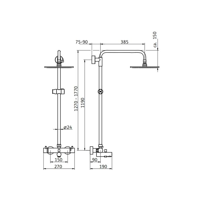 HSK RS 200 1006700 showerset met thermostaat voor badkuip chroom