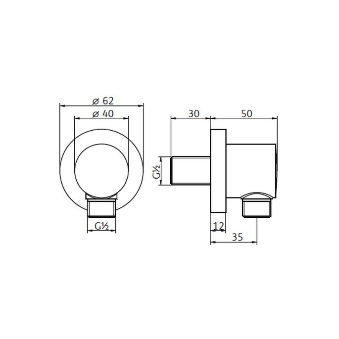 HSK Shower & Co! 1100013 haakse aansluiting rond chroom