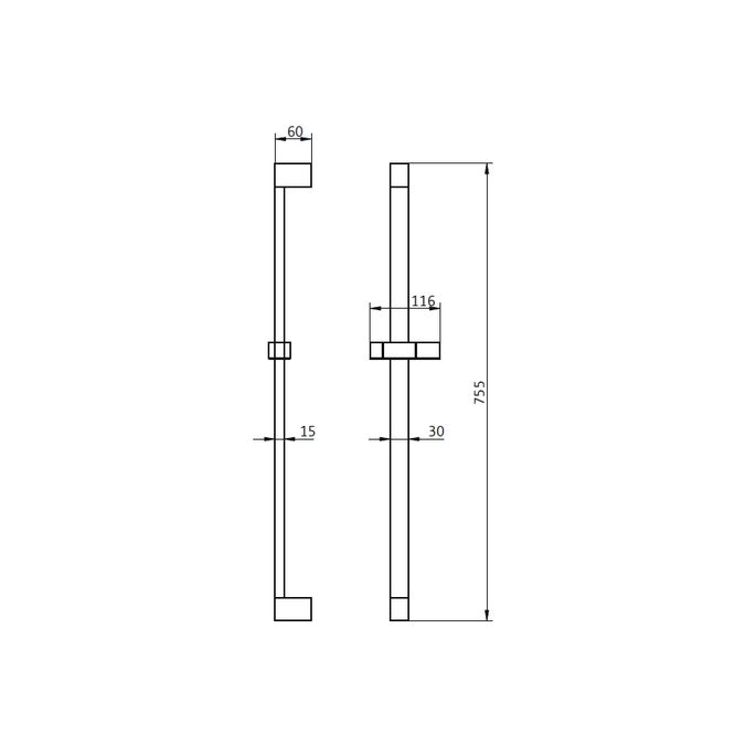 HSK Shower & Co! 1100071 glijstang rechthoekig 75,5cm met douchekophouder chroom