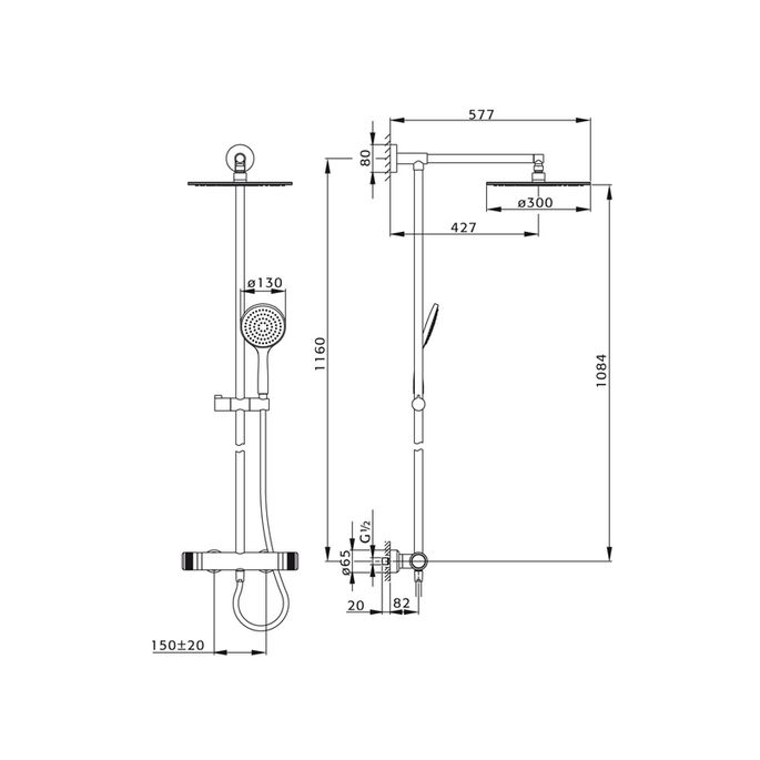 Pure Chronos CH5755 douche opbouwset met thermostaat chroom