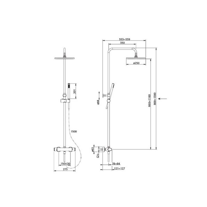 Pure Cinca CN5316 telescopische douche opbouwset met thermostaat chroom