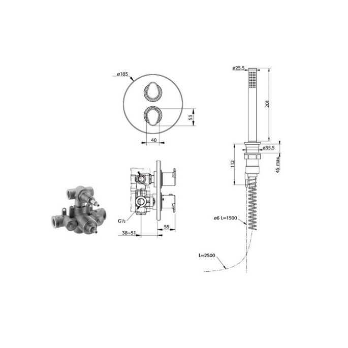 Pure Cinca CN5321 inbouwset voor bad thermostatisch 2-uitgangen chroom