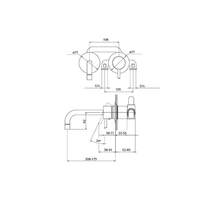 Pure Duero DU5404-IN wastafelkraan 2-gats compleet met inbouwdeel inox